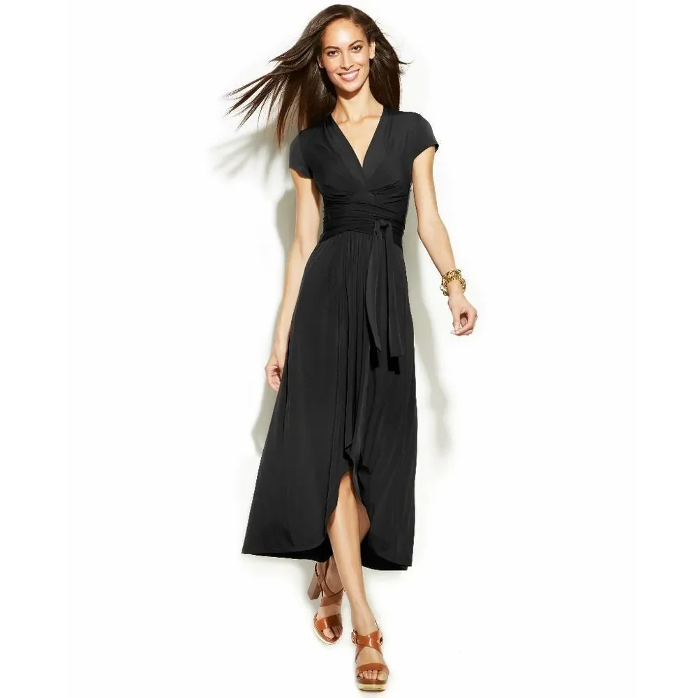 New! MICHAEL KORS Women's High-low Black Wrap Dress V-neck Size 4